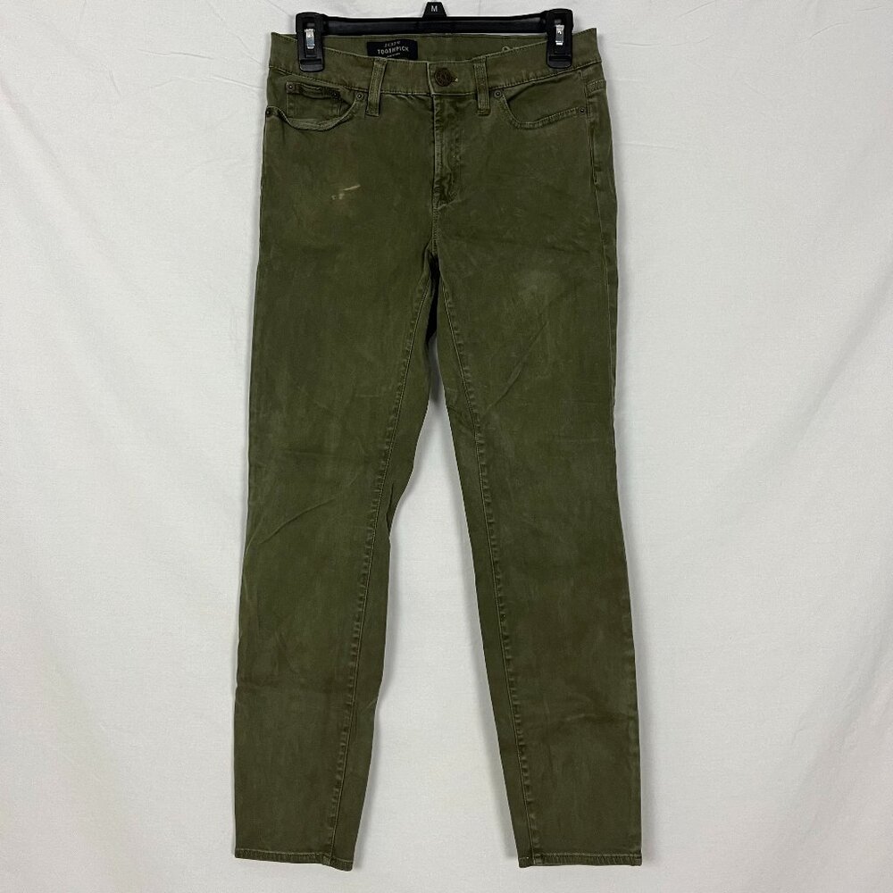 J Crew Toothpick Mid Rise Mossy Green Jean Pants Size 27